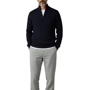 HUGO BOSS Pure Merino Wool Zip Neck Sweater Men S Blue Classic Business Travel